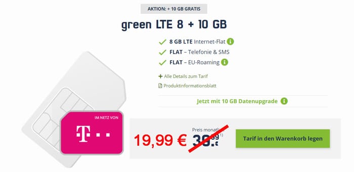 Green LTE Telekom Netz Bis 18 GB LTE Ab Eff 9 45 Mtl