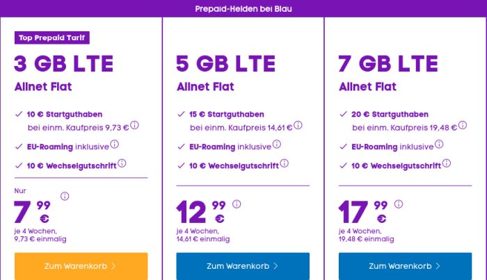 Blau Prepaid Tarife Ab Eff 8 21 Mtl Allnet Flat Sms Flat Lte