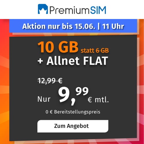 ⭐ PremiumSIM Allnet Flat Mit 10 GB LTE Für 9,99 € Mtl.