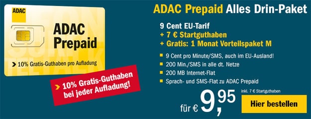 Eu Weit Ab 5 Cent Telefonieren Adac Prepaidkarte Sim Only
