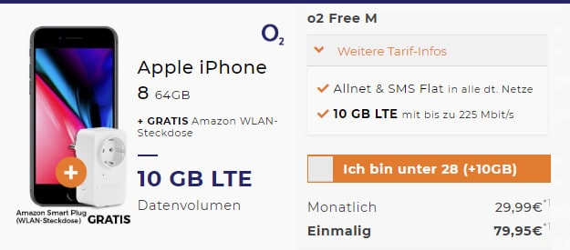 iphone 8 + o2 free m + amazon steckdose