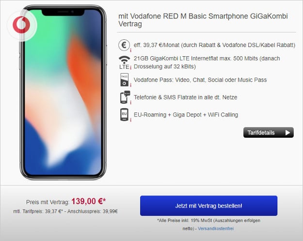 iphone x vodafone red m gigakombi