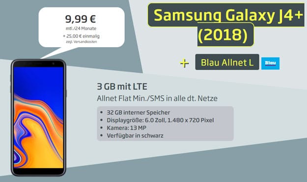 Samsung Galaxy J4 Plus + Blau Allnet L bei Curved