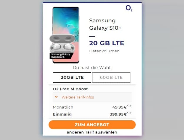 Samsung Galaxy S10 Plus + o2 Free M Boost bei Handyflash