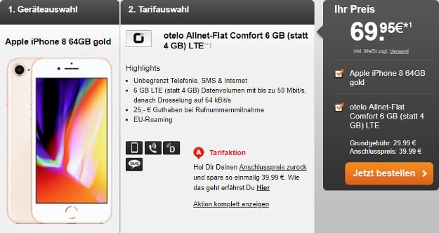 iphone 8 + otelo allnet flat comfort lte