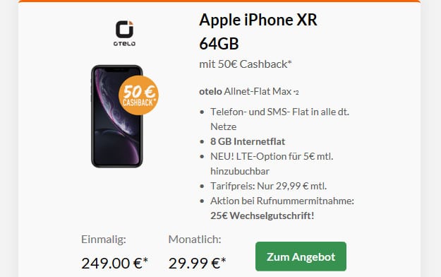 iphone xr + otelo allnet flat max